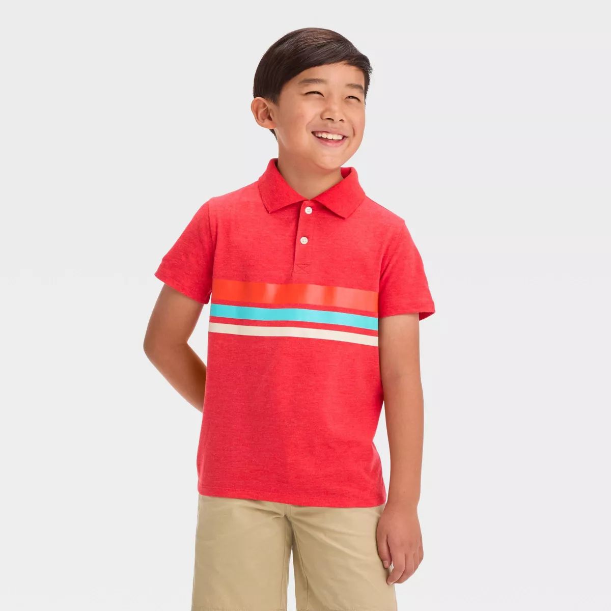Boys' Short Sleeve Chest Striped Button-Down Shirt - Cat & Jack™ Red | Target