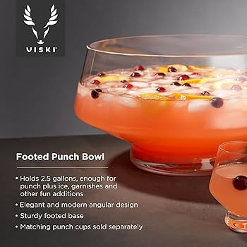 Viski Footed Glass Punch Bowl, Heavy Base Large Punch Bowl with Angled Design, Party Serveware fo... | Amazon (US)