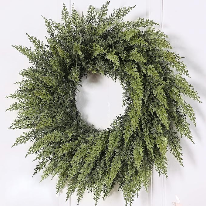 24" Real Touch Artificial Cedar Wreath - Faux Christmas Wreaths for Front Door,Faux Pine Green Wr... | Amazon (US)