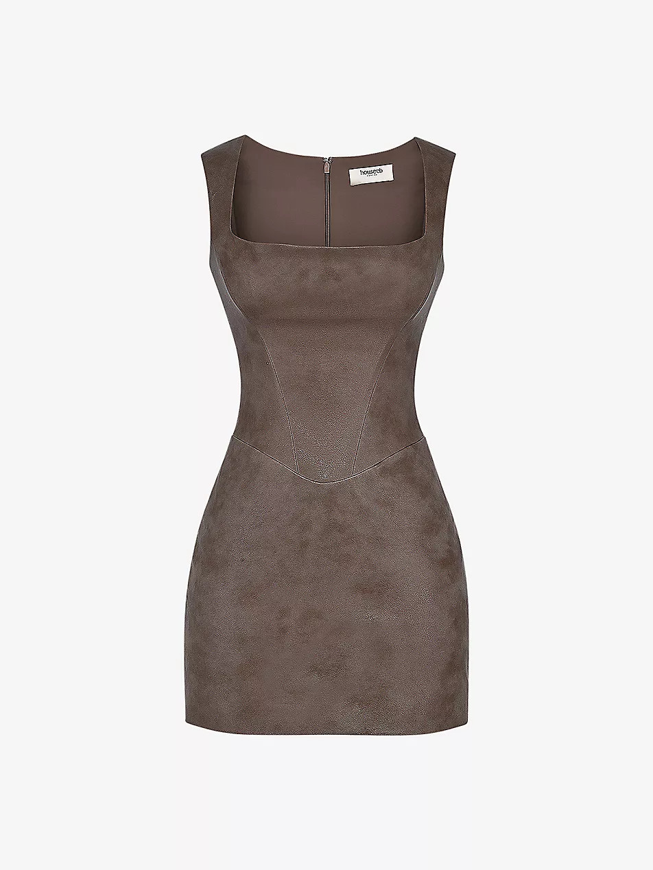 Pandora square-neck faux-leather mini dress | Selfridges