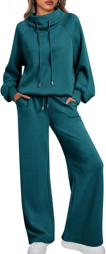 AUTOMET Lounge Sets for Women Sweatsuits 2 Piece Outfits 2025 Fall Drawstring Sweatshirt Wide Leg... | Amazon (US)