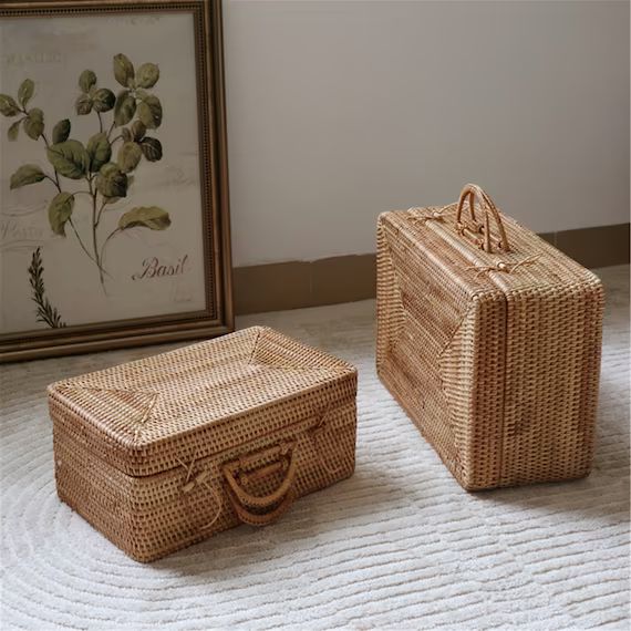 Hand Woven Rattan Vintage Suitcase Wicker Basket Handmade - Etsy | Etsy (US)