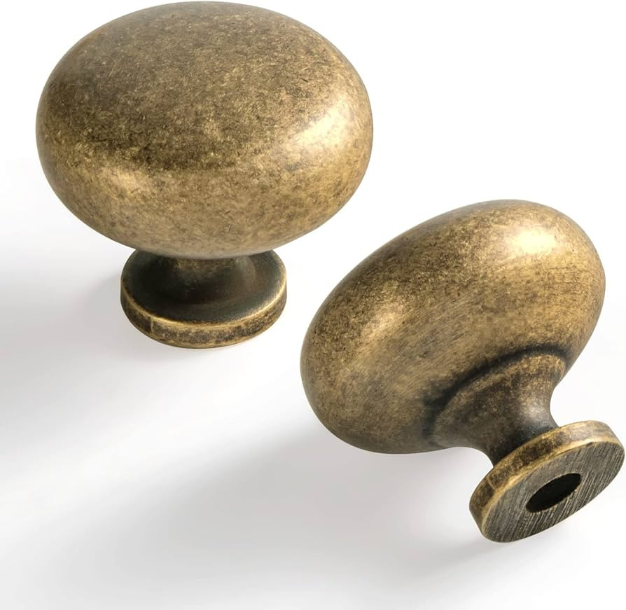 Set of 12 Elegant Antique Brass Cabinet Knobs - Classic Round Kitchen Hardware, Vintage Drawer Pu... | Amazon (US)