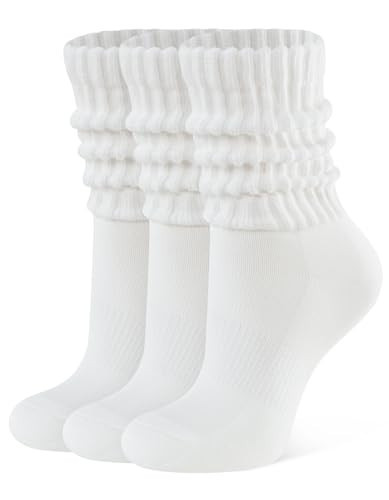 CLOSEMATE Womens Scrunch Crew Socks Retro Soft Cotton Cozy Slouchy Socks for Sneakers Boot 3 Pairs (3Creamy White) | Amazon (US)