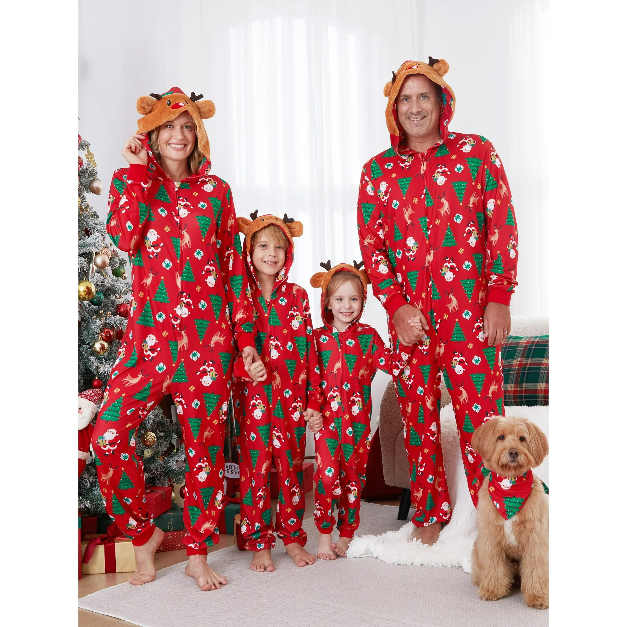 PatPat Family Christmas Pajamas for Women One Piece Red Reindeer Holiday Pjs Gift with Christmas ... | Walmart (US)