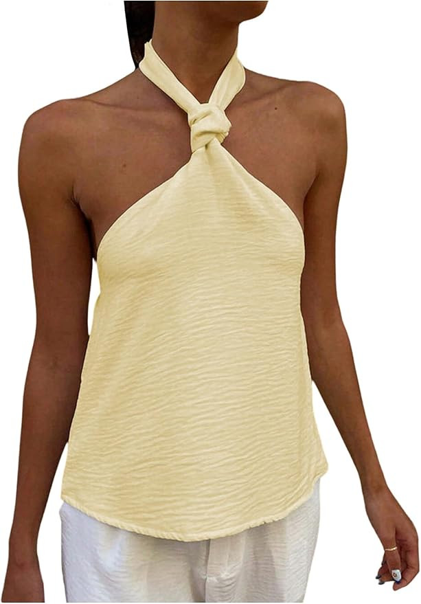 Women's Twist Knot Halter Tops Y2K Sleeveless Backless Party Club Tank Top | Amazon (US)
