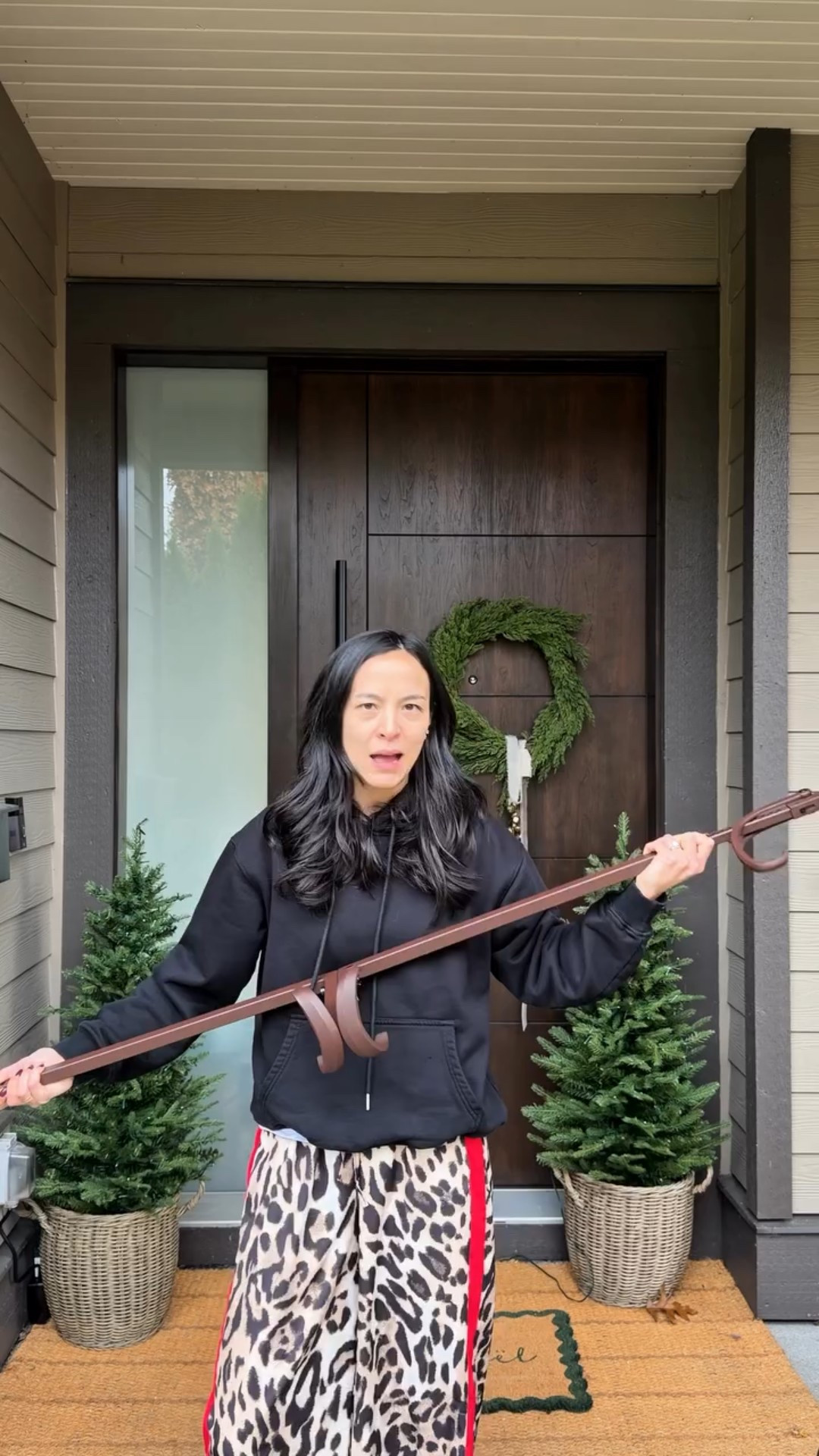 K so if I did this with a shower curtain rod, I would have had to do it lower. Wrap the garland around. Then raise it up. Then fluff and adjust etc. This little garland hanging gadget definitely cut my work time in half at least. I’m impressed. 

And highly obsessed with how my holiday porch decor turned out. 

#LTKhome #LTKcanada #LTKholiday