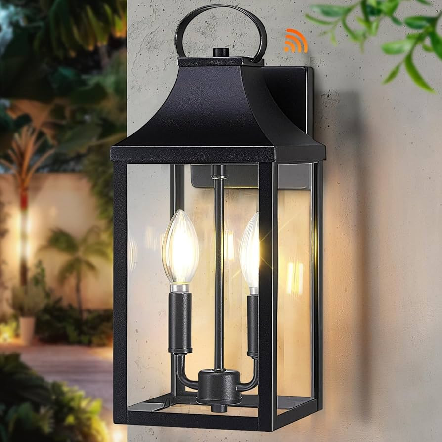 15" Dusk to Dawn Black Outdoor Wall Lantern, Outside Modern Wall Sconce Light Fixture, Porch Ligh... | Amazon (US)