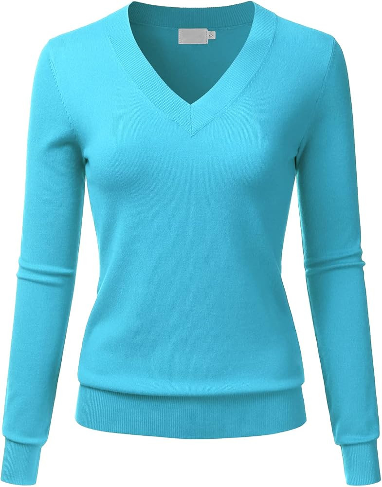 LALABEE Women's V-Neck Long Sleeve Soft Stretch Pullover Knit Top Sweater (S~XXL) | Amazon (US)