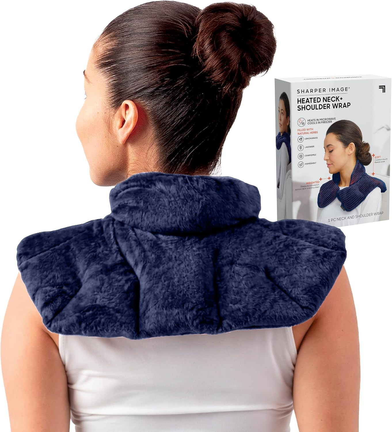 Sharper Image Heated Neck & Shoulder Wrap - Microwavable Warm & Cooling Plush Pad, Scented Aromatherapy (100% Natural Lavender & Herb Spa Blend), Pain Tension Headache Relief Therapy, Gift for Women | Amazon (US)