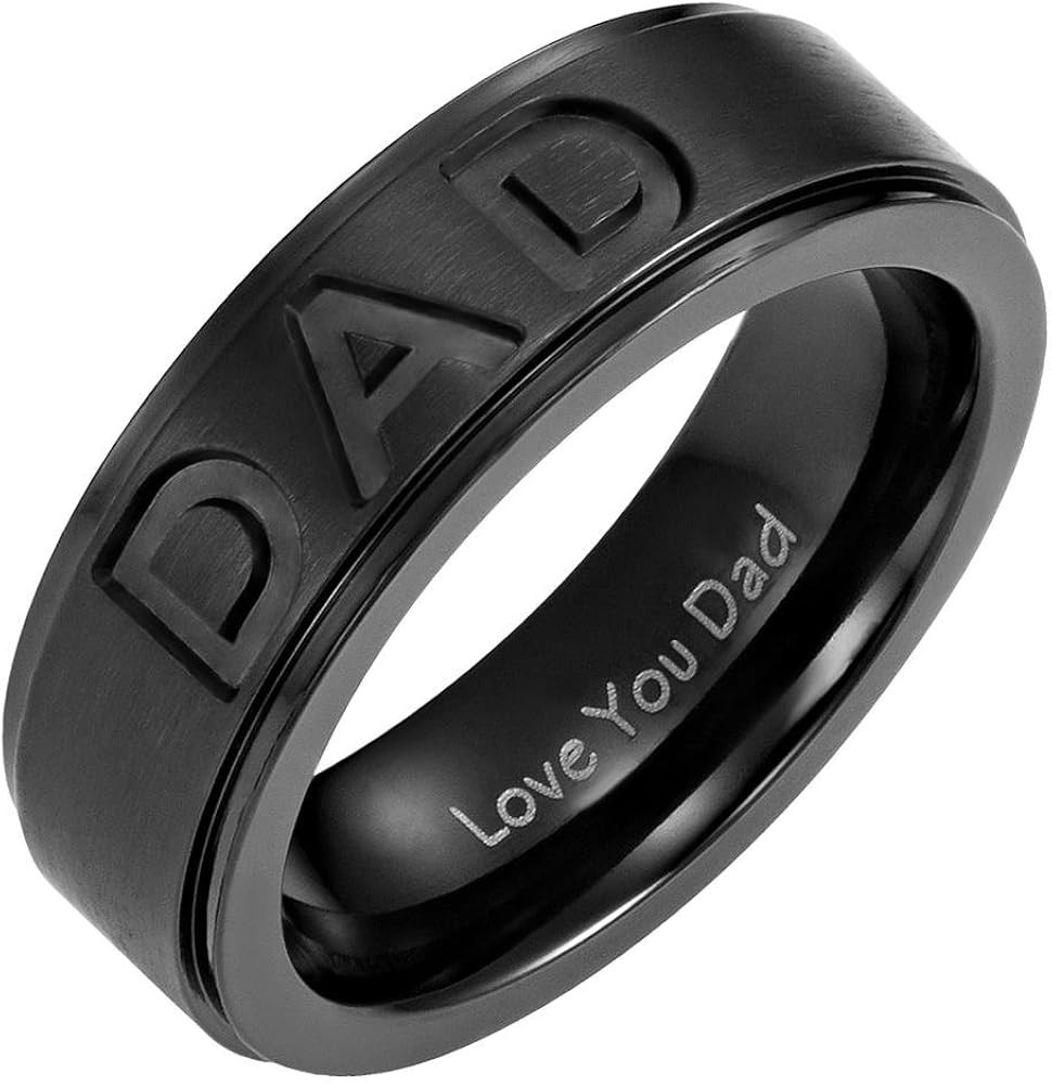Willis Judd Men's DAD Titanium 7mm Ring Engraved Love You Dad with Gift Pouch | Amazon (US)