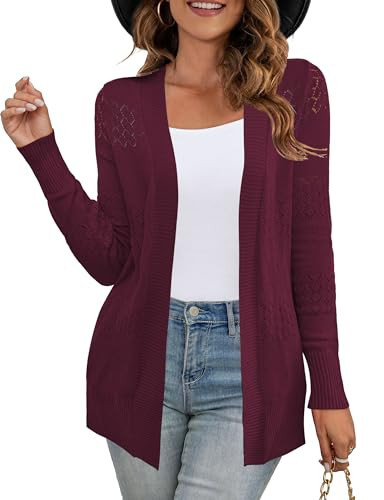 U.Vomade Women's Burgundy Cardigan for Women Open Front Crochet Lightweight Cardigan S | Amazon (US)
