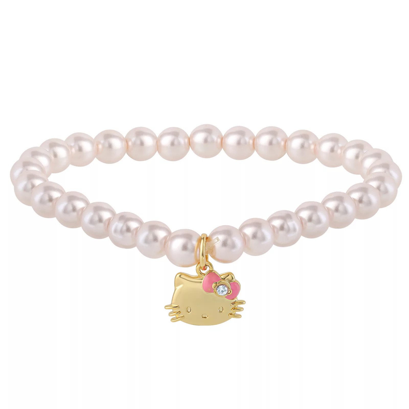 Sanrio Hello Kitty 18k Gold Plated Faux Pearl & Crystals Stretch Bracelet, Women's, Size: 6.5"", Gold Tone | Kohl's