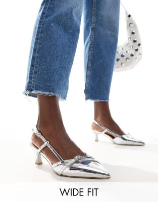 New Look Wide fit buckled heeled shoe in silver | ASOS (Global)