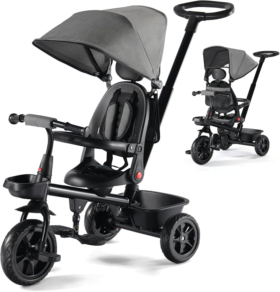 Kinder King Kids Tricycle, 6 in 1 Toddler Trike w/Adjustable Push Handle, Rotatable Seat, Adjusta... | Amazon (US)