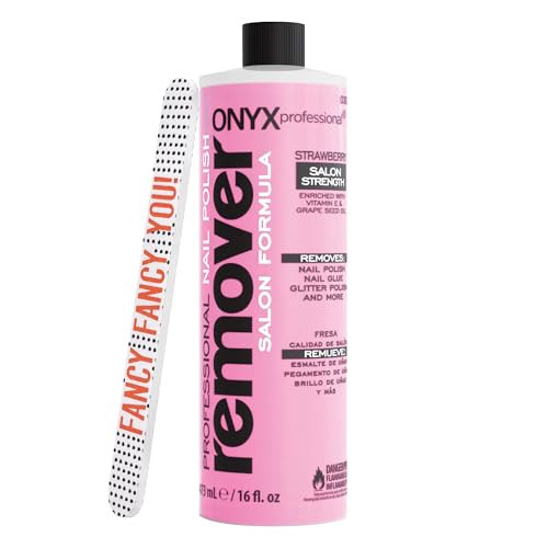 Onyx Professional Nail Polish Remover with 7 inch Nail File, Strawberry Scent, Made in USA, 16 fl oz - Moisturizing Formula, Acetone-based Gel Polish Remover, Enhanced with Vitamin E, Grape Seed Oil | Amazon (US)