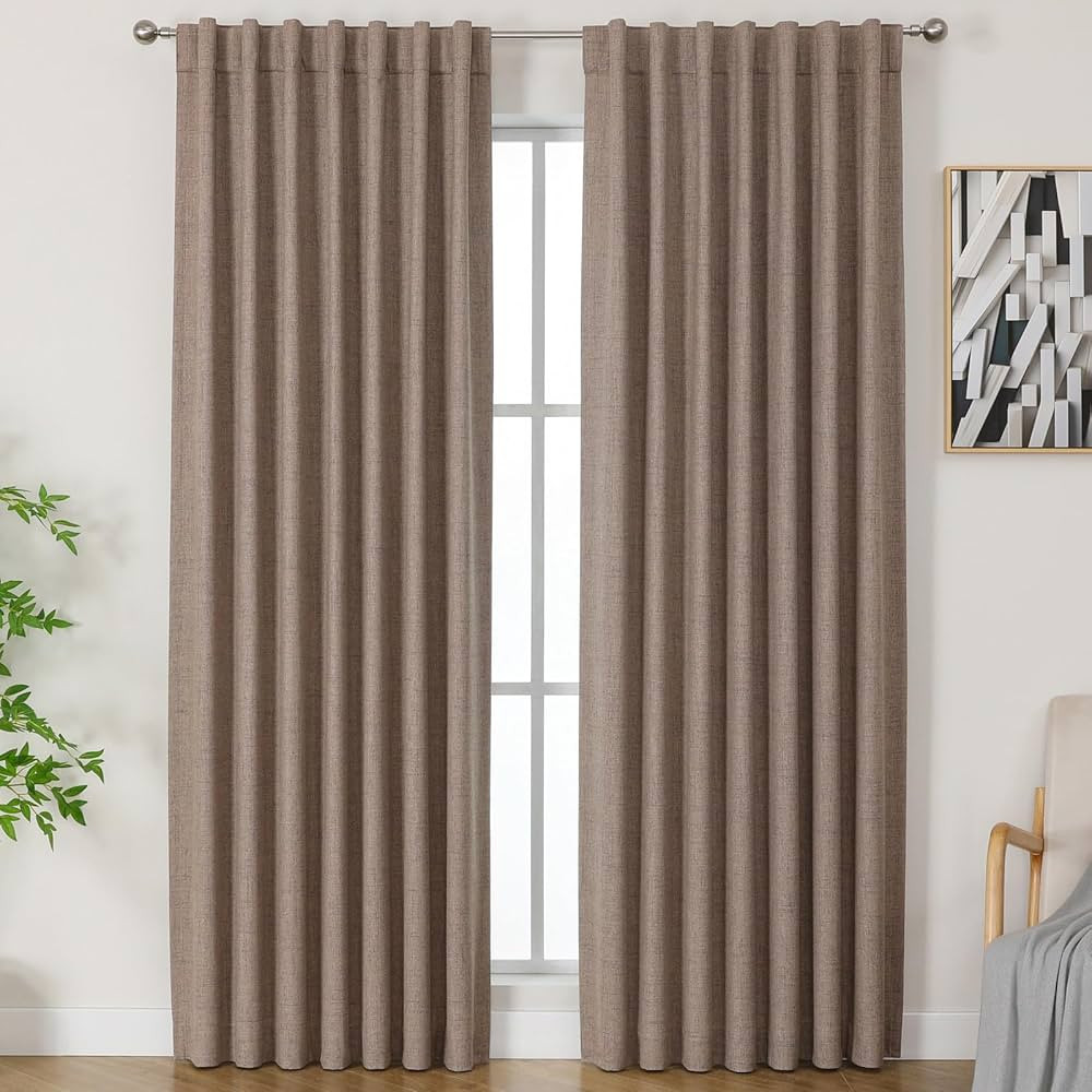 Airwill Blackout Curtains - 2 Panels 90 Inch Long Natural Linen Drapes for Bedroom Living Room - ... | Amazon (US)