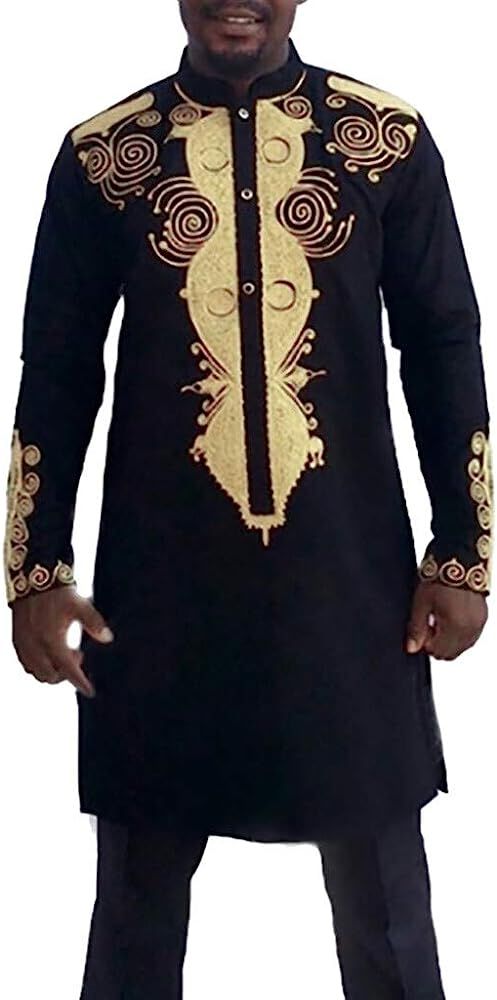 Amazon.com: Men 2 Piece African Dashiki Stand Up Collar Shirts Basic Long Sleeve Slim Fit Hot Gol... | Amazon (US)