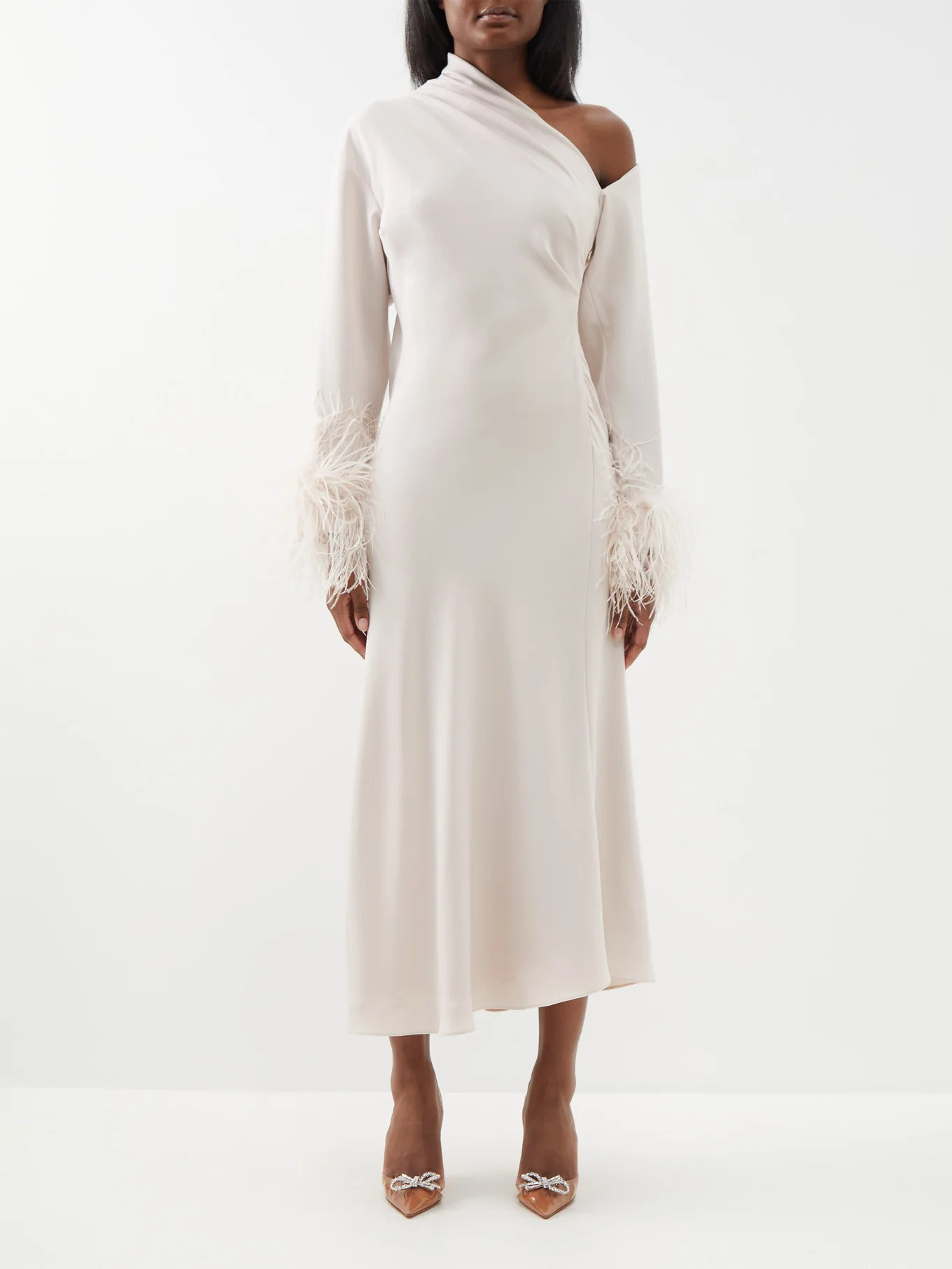 Adelaide asymmetric feather-trimmed crepe dress | Matches (UK)
