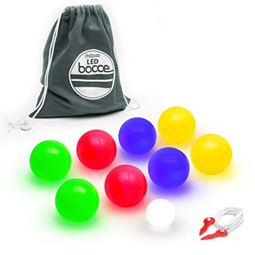 GoSports 85 mm LED Bocce Ball Game Set - Includes 8 Light Up Bocce Balls (8.5oz Each), Pallino, Case and Measuring Rope | Amazon (US)