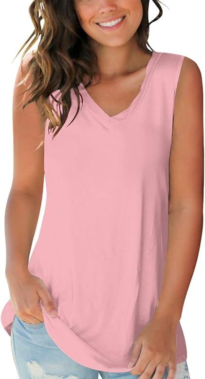 Womens Trendy Basic Tank Tops Womens Sleeveless V Neck Tee Shirts | Amazon (US)