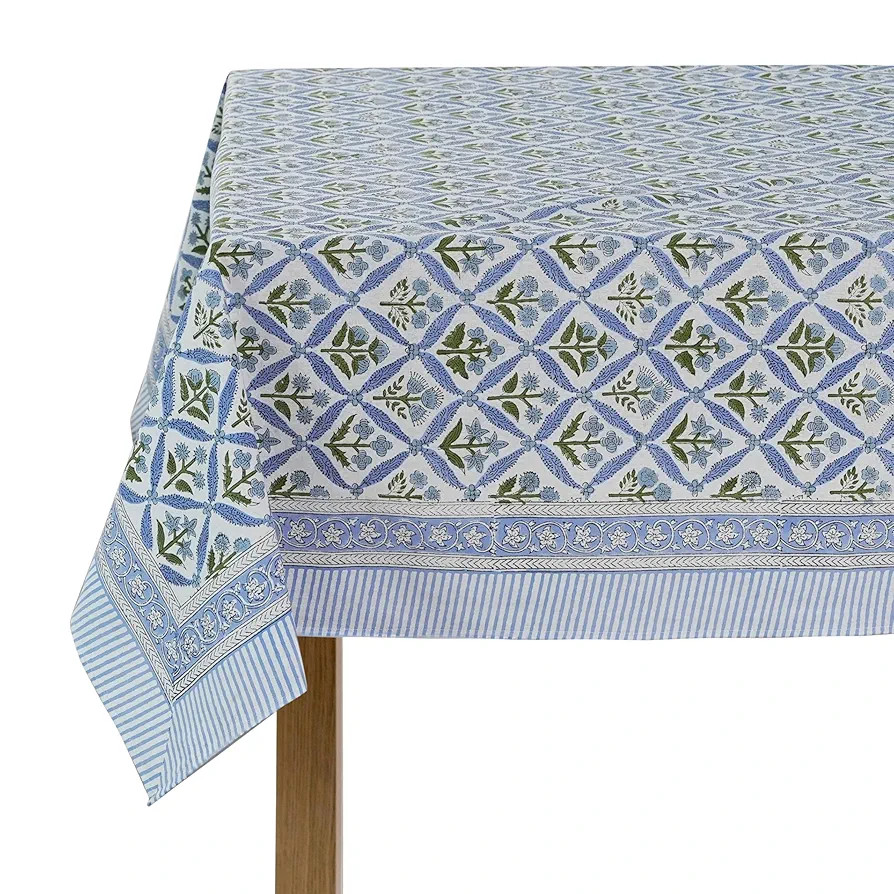 Ridhi Steel Blue 60x60 Inches Square 100% Cotton Hand Block Print Tablecloth Washable Halloween T... | Amazon (US)