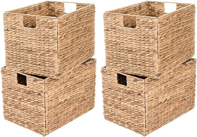 Westerly 4 Decorative Hand-Woven Small Water Hyacinth Wicker Storage Basket, 16x11x11 Perfect for... | Amazon (US)