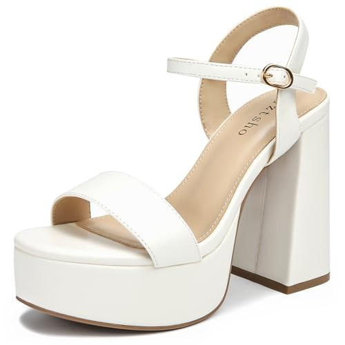 syztsho Platform Heels for Women Chunky High Heel Sandals Ankle Strap Open Toe Pump Wedding Sexy Block Heel Sdndals | Amazon (US)