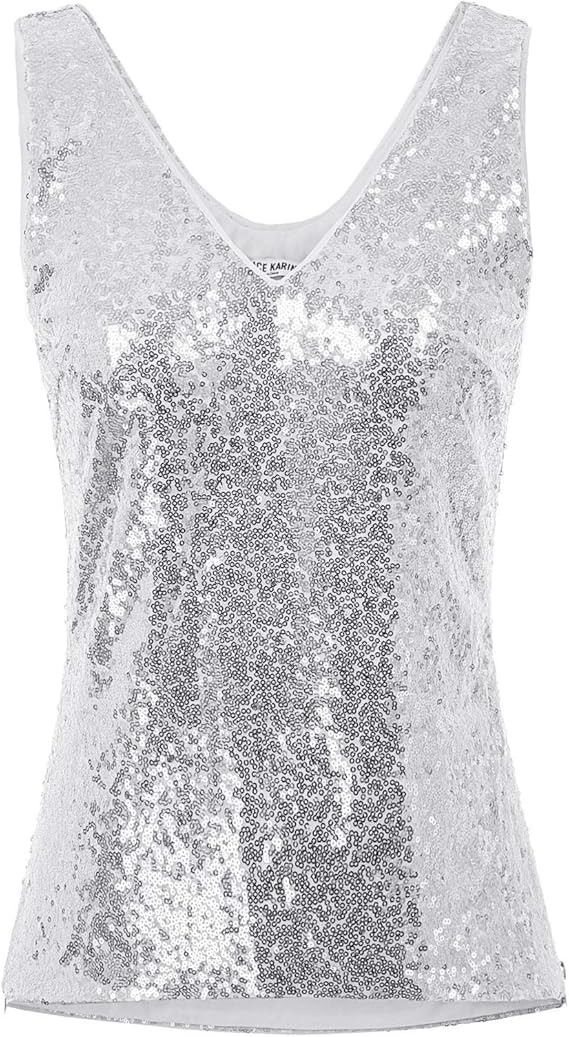 GRACE KARIN Women's Sleeveless Sparkle Sequin Tops V-Neck Cami Sexy Club Tank Top | Amazon (US)