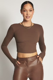 Caroline Long Sleeve Rib Crop - Chocolate | MESHKI US