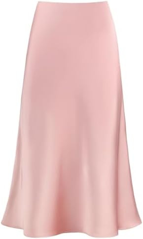 Modegal Women's Satin High Waist Hidden Elasticized Waistband Flared Casual A Line Midi Skirt | Amazon (US)