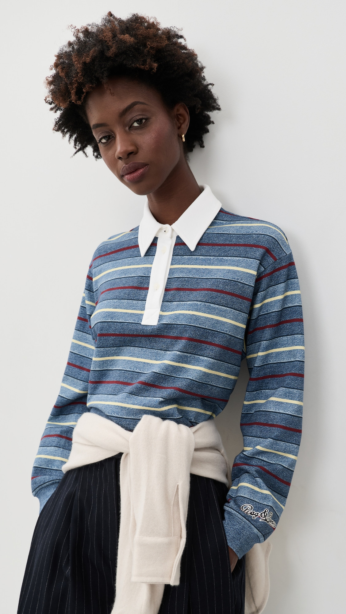 rag & bone RB Miramar Cropped Rugby Polo Indgstrp XL | Shopbop