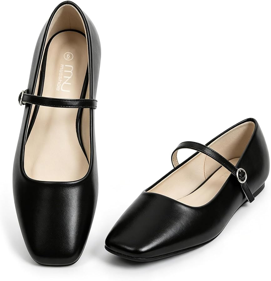 MUSSHOE Square Toe Mary Jane Flats for Women: Comfortable Non-Slip Dressy Business Casual Shoes w... | Amazon (US)
