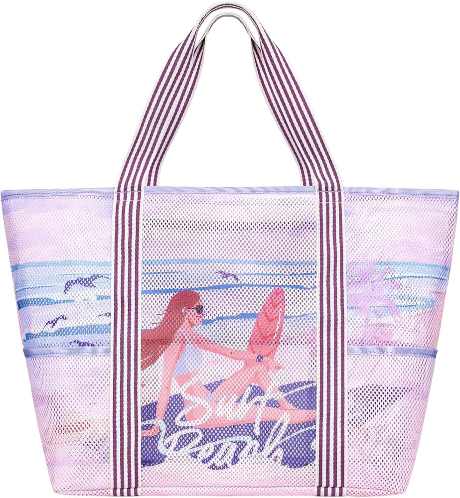 F-color Mesh Beach Bag Family - Beach Tote 9 Pockets Beach Towel Bag | Amazon (US)