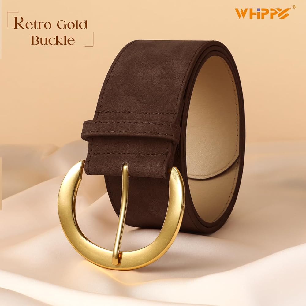 WHIPPY Women’s Wide Leather Belt for Dresses Fashion Casual Laides Thick Suede Belt with Gold B... | Amazon (US)