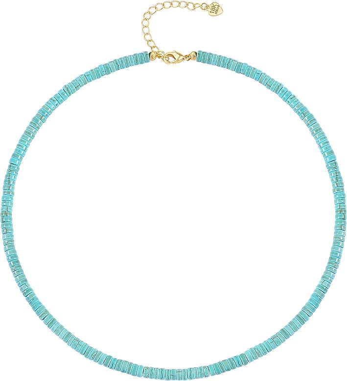Turquoise Gemstone Beaded/Gold Bead/Pearl Pendant Necklace Boho Vintage Handmade Blue Turquoise C... | Amazon (US)