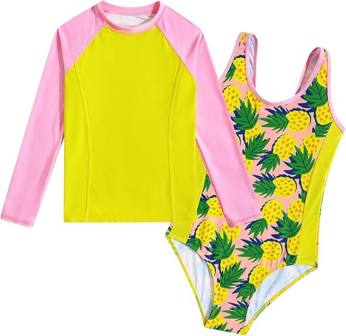 UNIFACO Girls Swimsuit Long Sleeve Bathing Suits 2 Piece Rashguard Sets with UPF 50+ Sun Protecti... | Amazon (US)