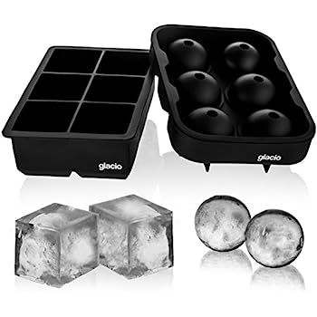 glacio Ice Cube Trays Silicone Combo Mold - Set of 2, Sphere Ice Ball Maker with Lid & Large Squa... | Amazon (US)