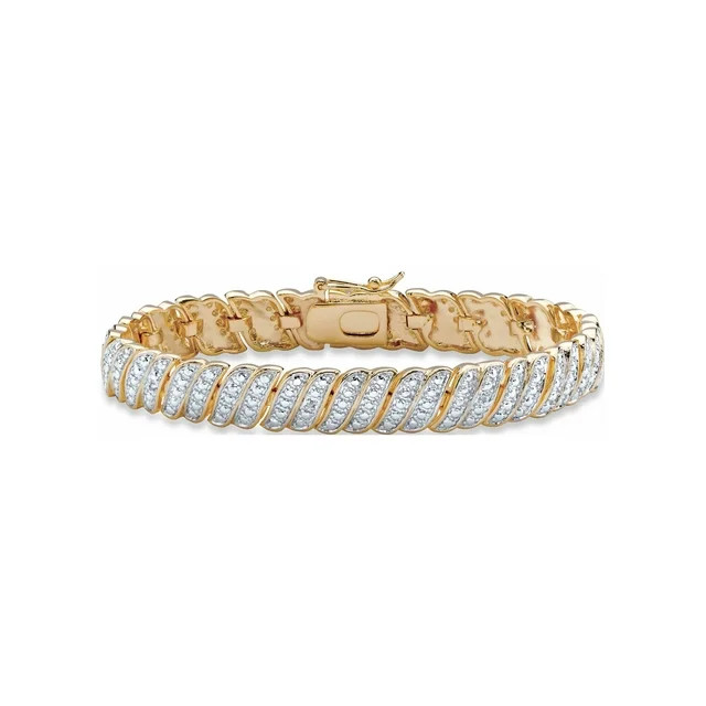 PalmBeach Jewelry Diamond Accent Two-Tone Pave-Style S-Link Tennis Bracelet Gold-Plated 7" or 8" | Walmart (US)