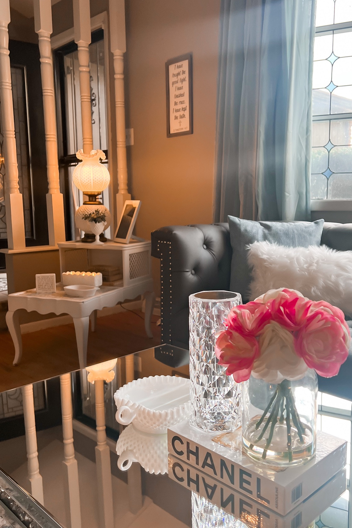 Loving room views - living room decor courtesy of Amazon - mirrored coffee table - tufted Chesterfield sofa - home decor - Amazon home - Amazon finds 

#LTKunder50 #LTKhome #LTKunder100