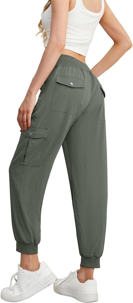 GRECERELLE Women's Lightweight Elastic Waist Cargo Pants with Buttoned Pockets for Summer Outdoor... | Amazon (US)