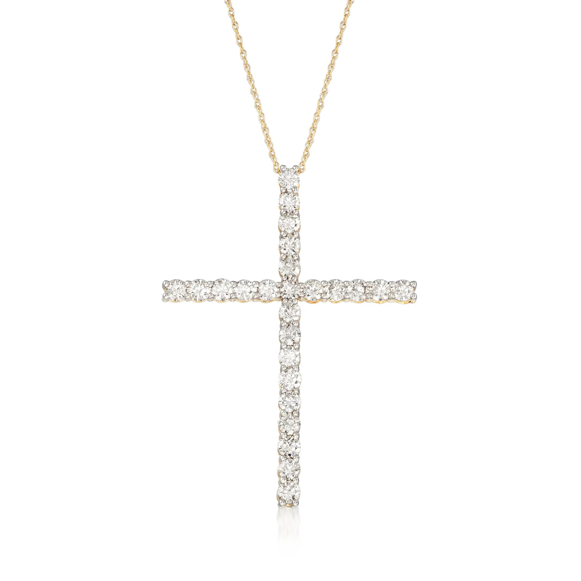 Ross-Simons Diamond Cross Pendant Necklace in 14kt Yellow Gold | Shop Simon