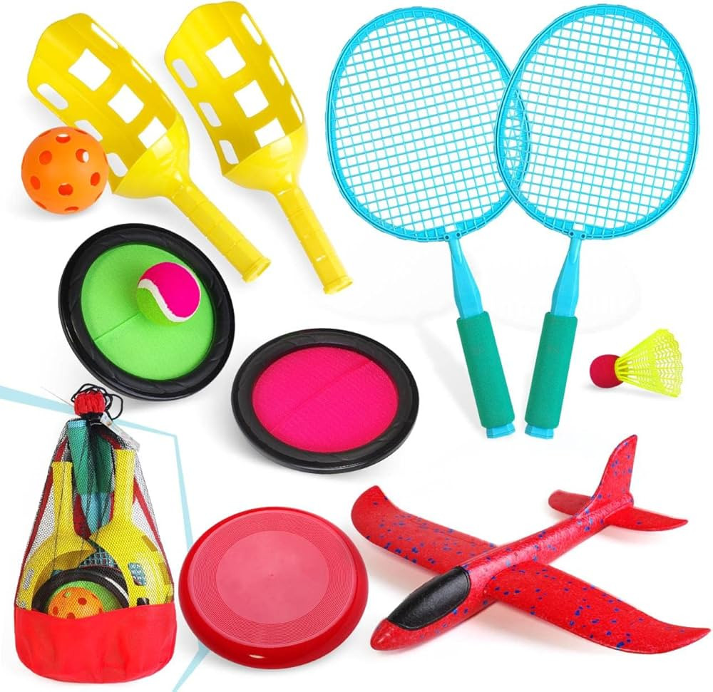Outdoor Sports Games Play Set - Outside Game Toys in Mesh Carry Bag - Flying Disc, Foam Airplane,... | Amazon (US)