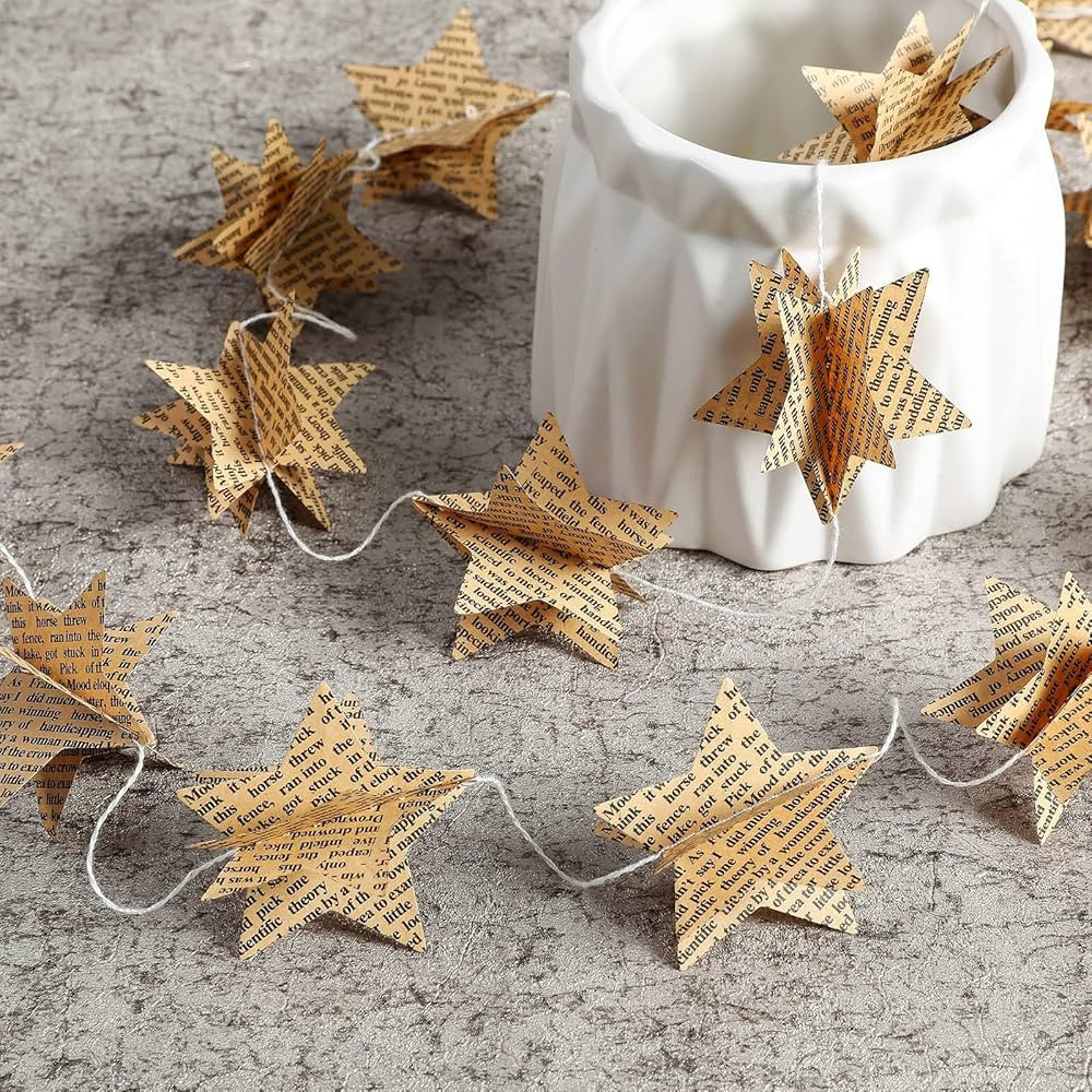 4 Pack Star Garland Recycled Books Vintage Pages Garland Newspaper Bunting Party Holiday Christma... | Amazon (US)