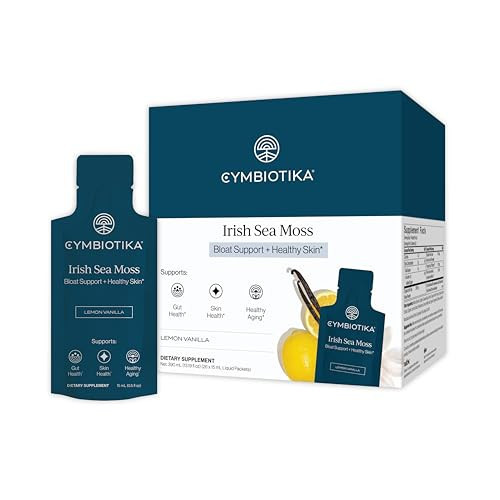 CYMBIOTIKA Irish Sea Moss Supplement, Organic Wildcrafted Sea Moss with Aloe Vera, Fulvic Minerals, Postbiotics, Gut, Immune, Skin Support, Liquid Travel Packet, 26 Servings (Single Pack) | Amazon (US)
