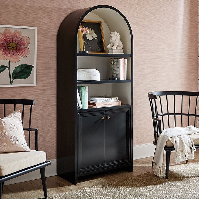 Albany Arched Bookcase Black with White Interior | Ballard Designs, Inc.