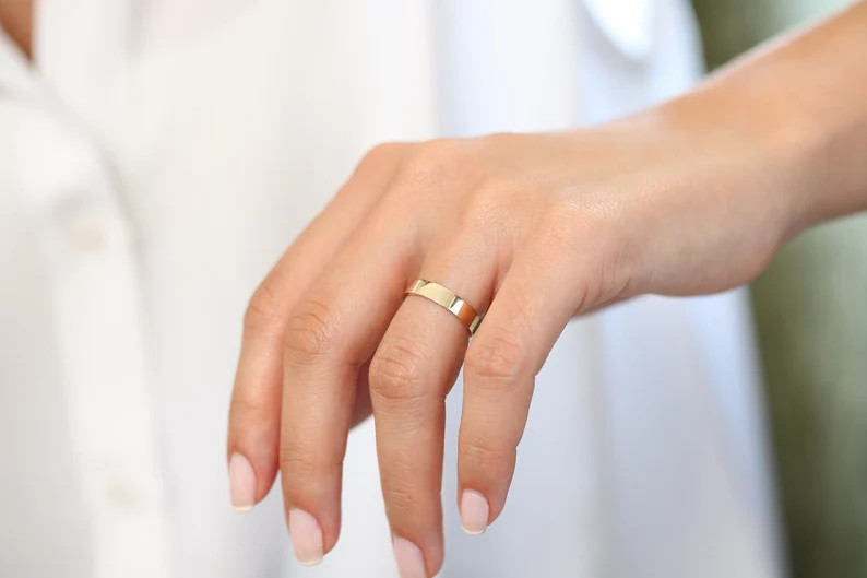 4MM Gold Wide Wedding Band / 14k Wedding Ring  / Plain Solid Gold Wide Band / Men and Women Flat ... | Etsy (US)