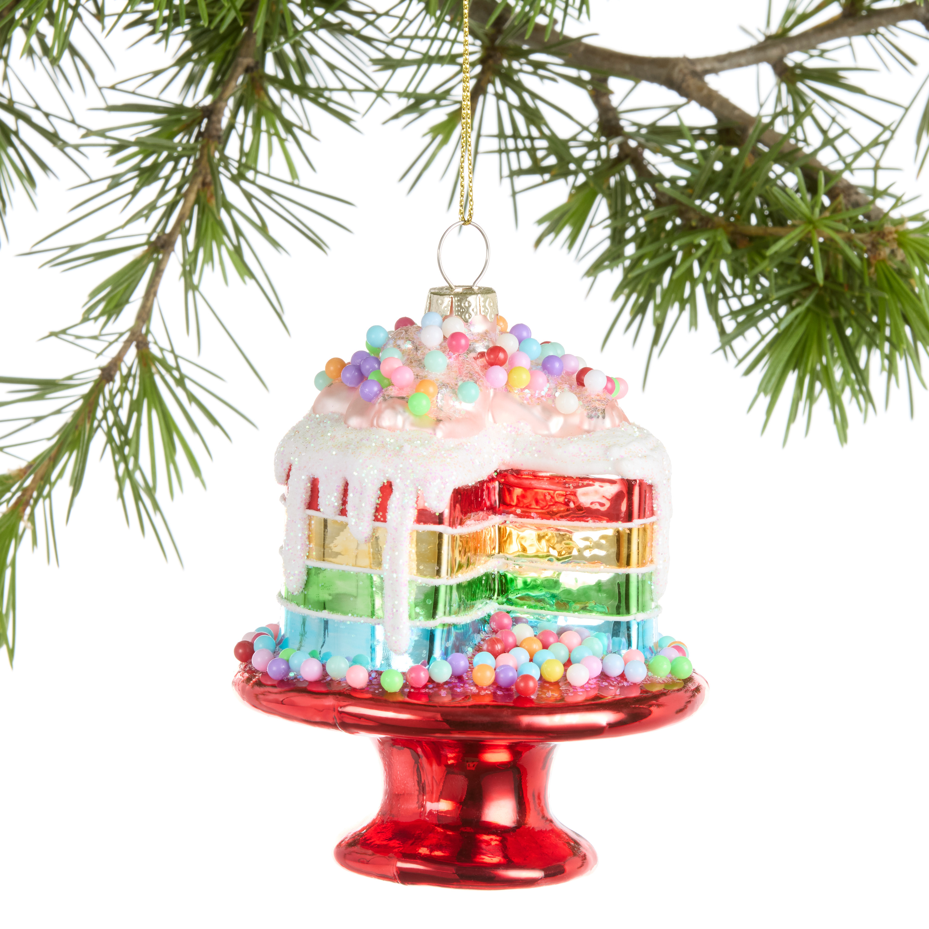 Glass Rainbow Cake on Stand Ornament | World Market