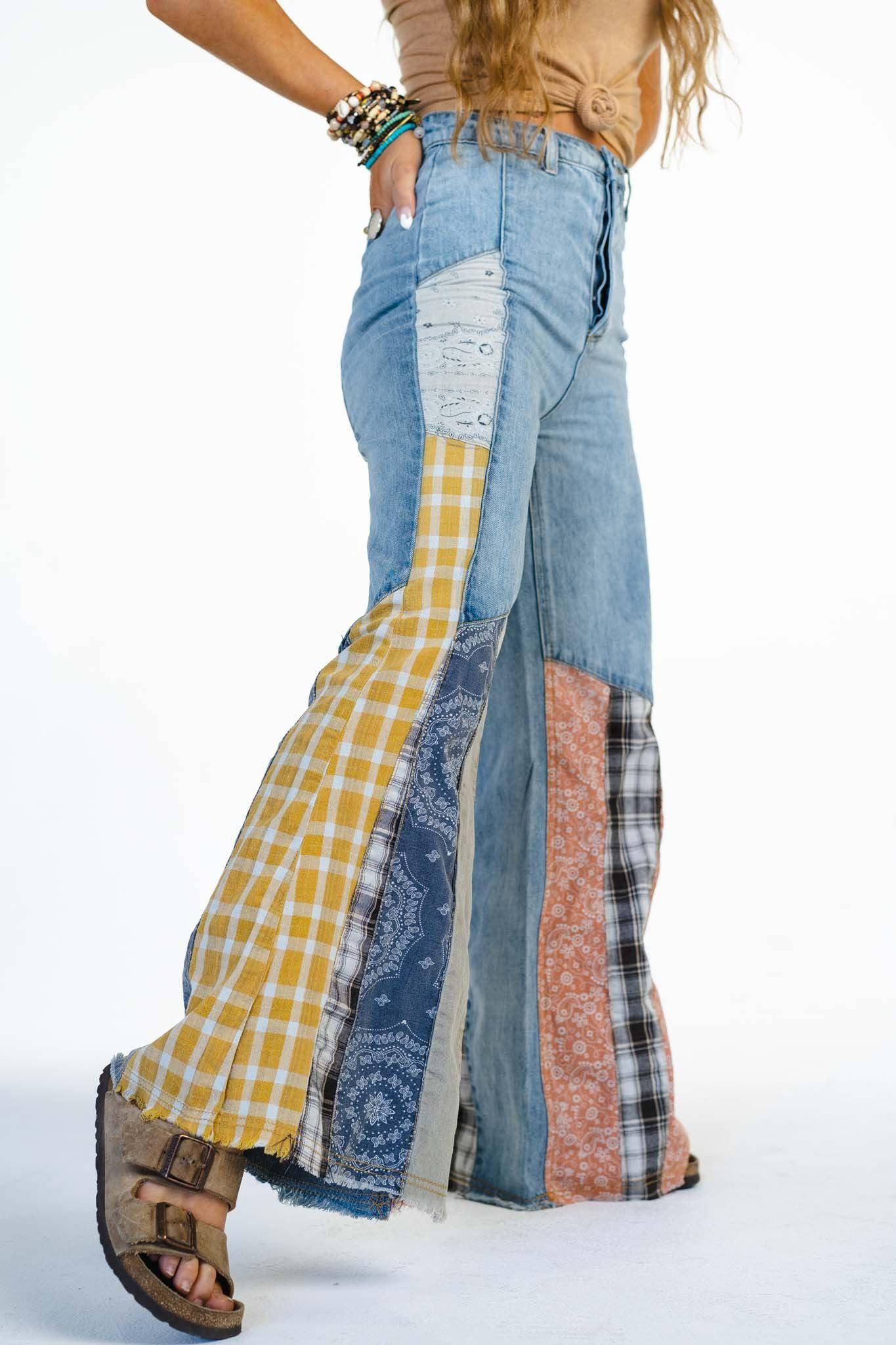 Magnolia Patchwork Jeans - Washed Denim | Three Bird Nest