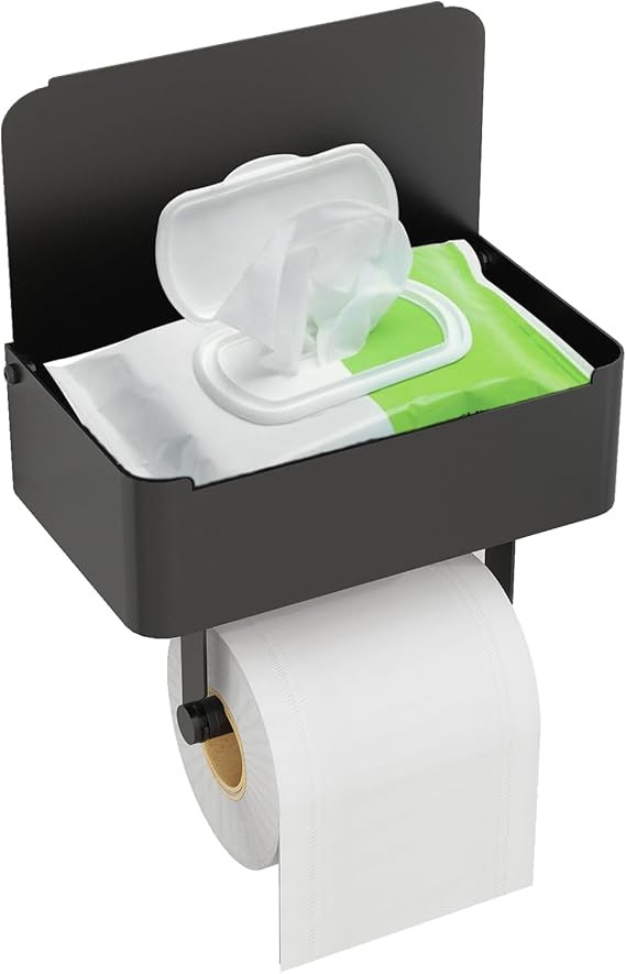 JUYSON Toilet Paper Holder with Shelf, Flushable Wipes Dispenser Fits for Bathroom Wipe Storage, ... | Amazon (US)
